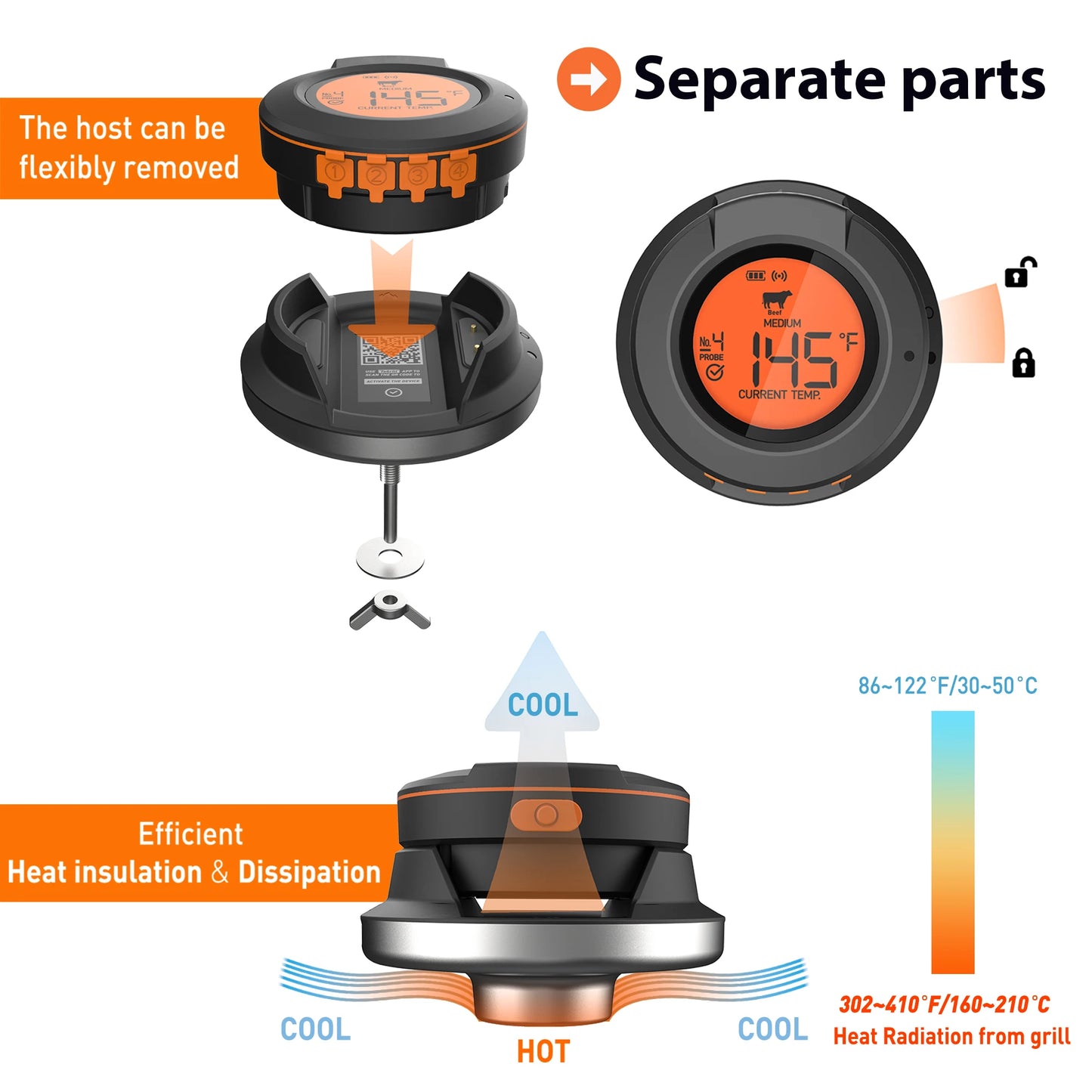 Sonde de Cuisson Intelligente Sans Fil : barbecue, gril, four, fumeur