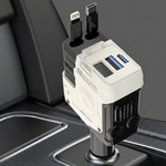 Chargeur Allume-Cigare 4-en-1 Rétractable (120W) : Station de Charge Rapide avec Câbles Intégrés & Voltmètre
