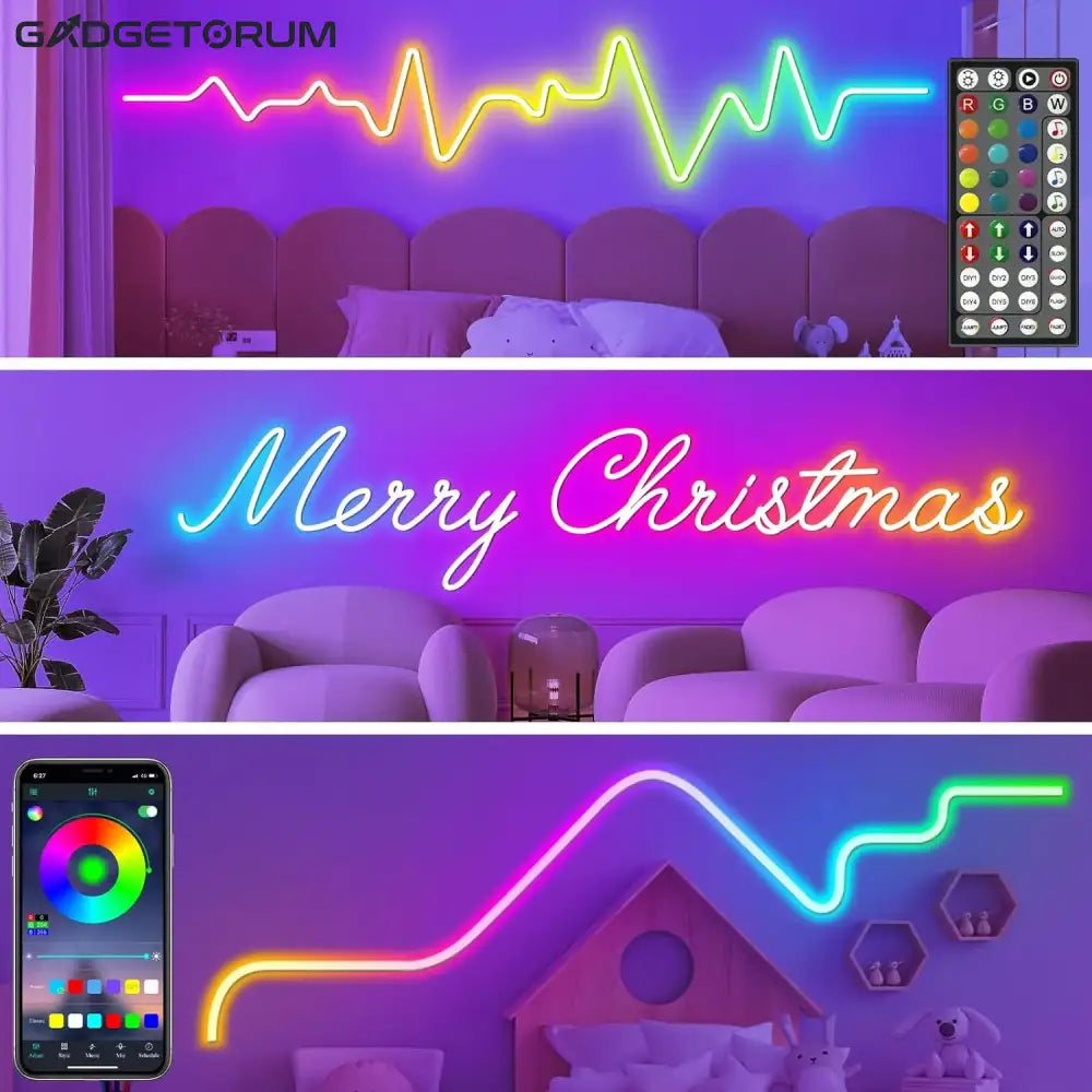 Corde Lumineuse LED Néon Flexible RGB – Éclairage d’Ambiance Multimode avec Télécommande & Application (IP65)