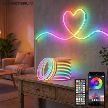 Corde Lumineuse LED Néon Flexible RGB – Éclairage d’Ambiance Multimode avec Télécommande & Application (IP65)
