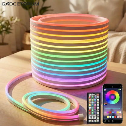 Corde Lumineuse LED Néon Flexible RGB – Éclairage d’Ambiance Multimode avec Télécommande & Application (IP65)
