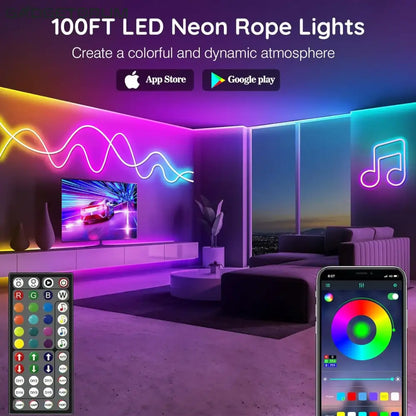 Corde Lumineuse LED Néon Flexible RGB – Éclairage d’Ambiance Multimode avec Télécommande & Application (IP65)