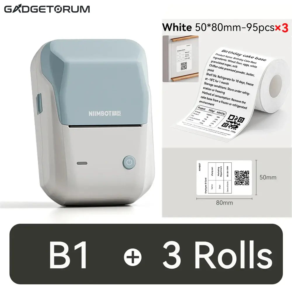 NIIMBOT B1 - Étiqueteuse Thermique Bluetooth Portable (2 Pouces) - Compatible iOS Android & PC + 3 rouleaux inclus