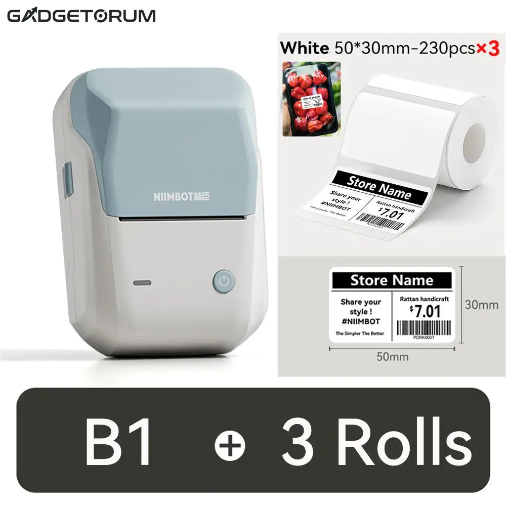 NIIMBOT B1 - Étiqueteuse Thermique Bluetooth Portable (2 Pouces) - Compatible iOS Android & PC + 3 rouleaux inclus