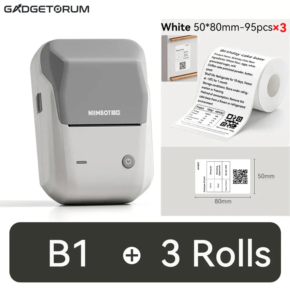 NIIMBOT B1 - Étiqueteuse Thermique Bluetooth Portable (2 Pouces) - Compatible iOS Android & PC + 3 rouleaux inclus