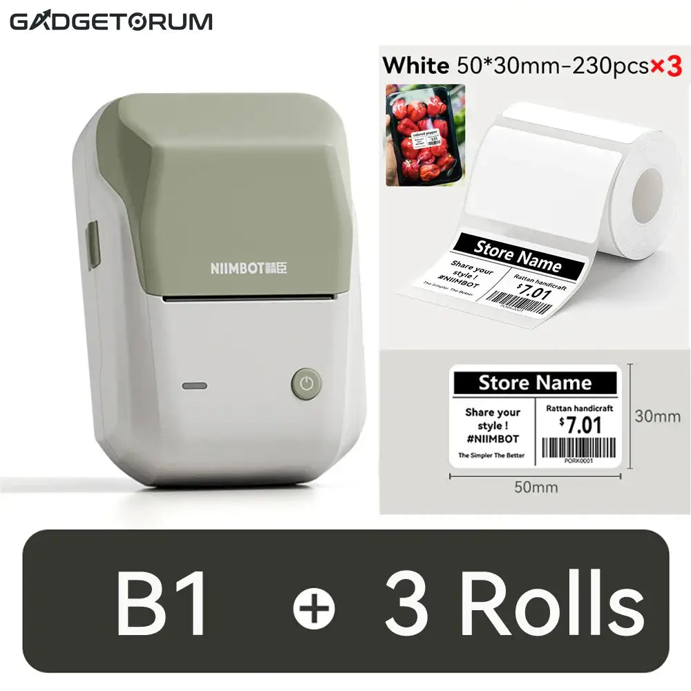 NIIMBOT B1 - Étiqueteuse Thermique Bluetooth Portable (2 Pouces) - Compatible iOS Android & PC + 3 rouleaux inclus