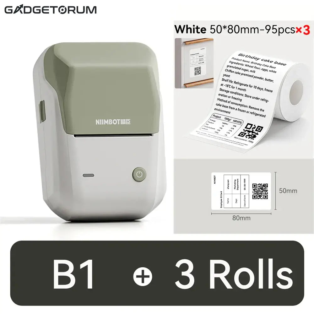 NIIMBOT B1 - Étiqueteuse Thermique Bluetooth Portable (2 Pouces) - Compatible iOS Android & PC + 3 rouleaux inclus