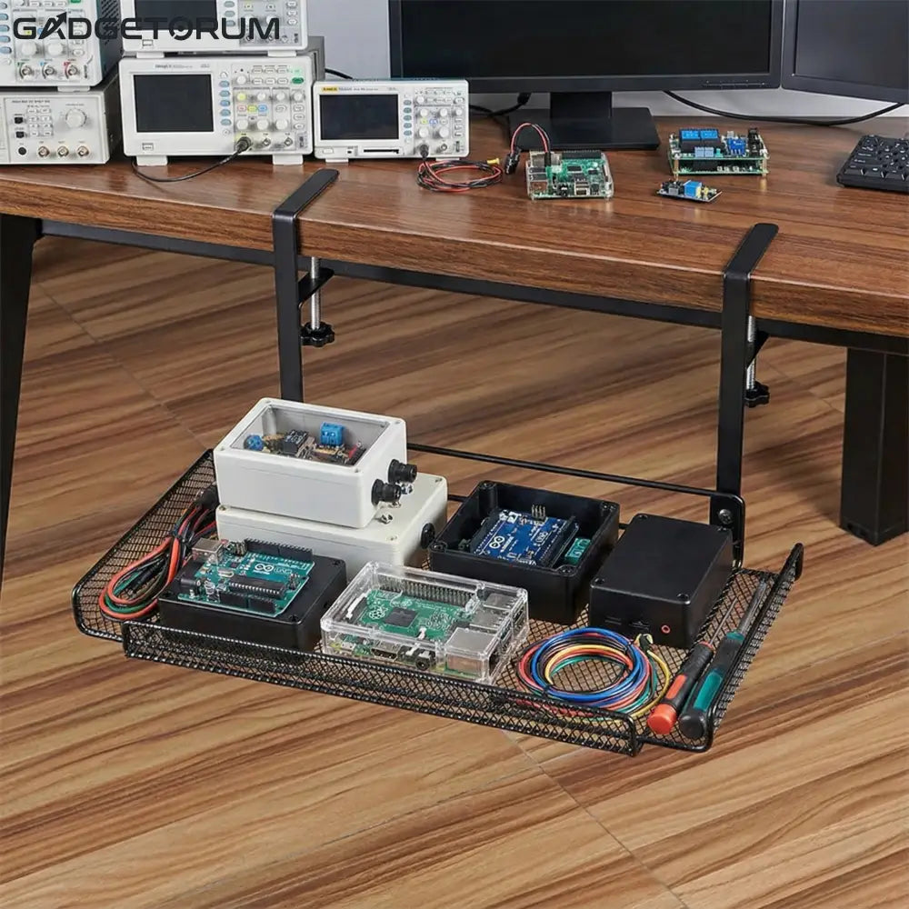 Organisateur de Câbles Sous Bureau Sans Perçage - Panier en Métal Solide