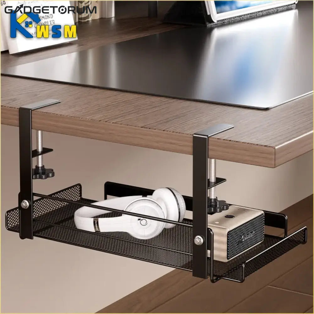 Organisateur de Câbles Sous Bureau Sans Perçage - Panier en Métal Solide